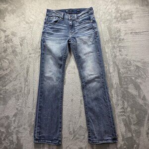 BKE Aiden Jeans Mens 30x32 Blue Straight Leg Denim Distressed Whiskered Casual